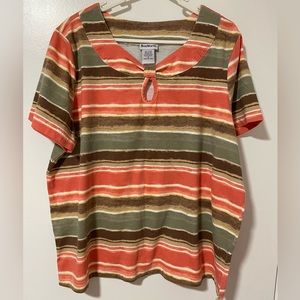 Bonworth Salmon Green Brown Striped Keyhole Top Sz LP